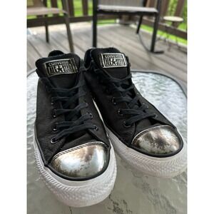 Converse All‎ Star Metallic Toe Sneakers Black Shoes Woman's 9.5 Rare